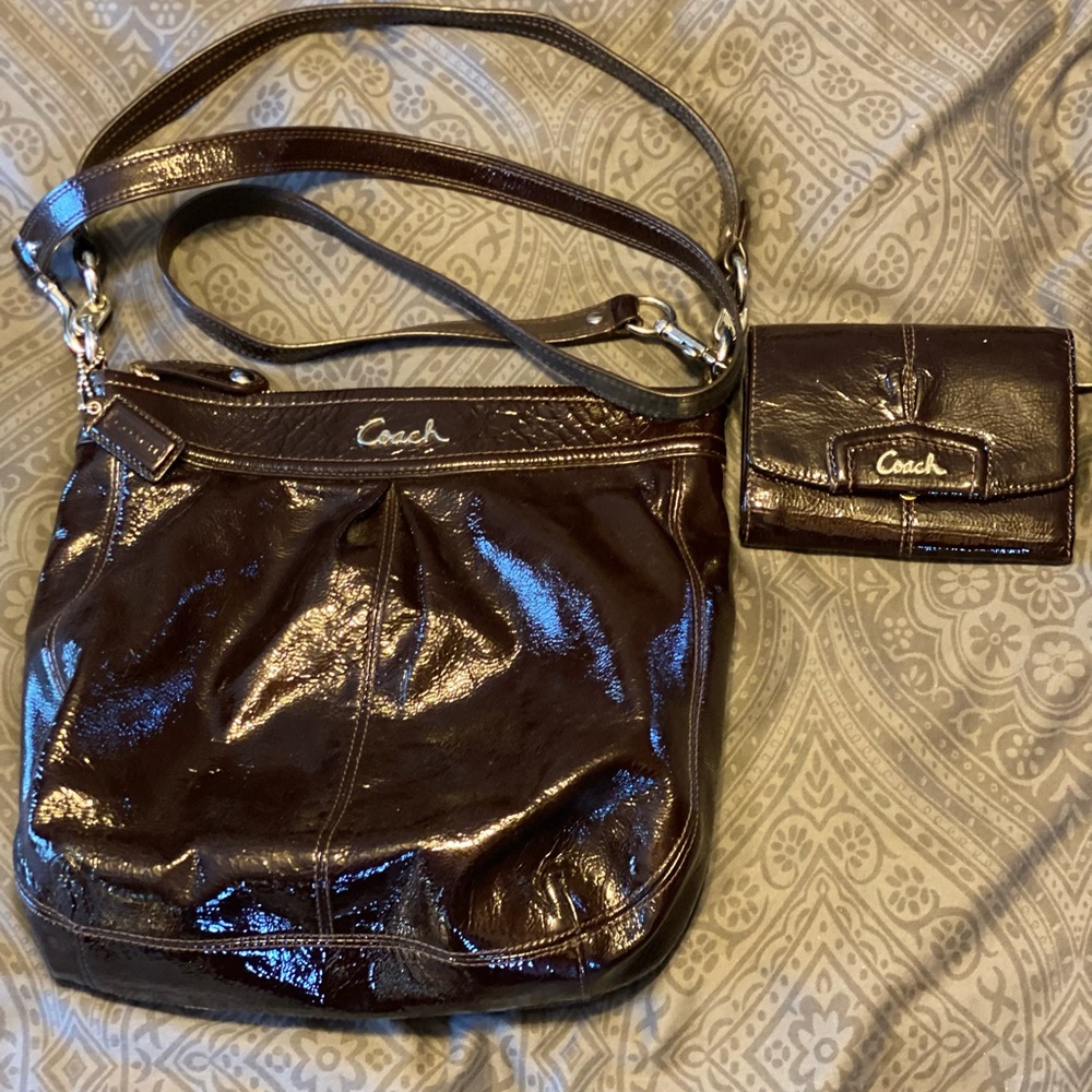 Coach Patent Leather Crossbody/Shoulder Bag with Matching Wallet
